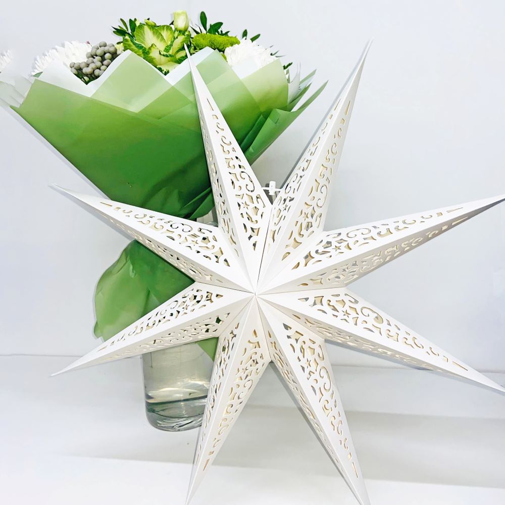 Звезда восьмиконечная бумажная 60 см Орнамент, белый Звезда восьмиконечная бумажная 60 см Орнамент, белый