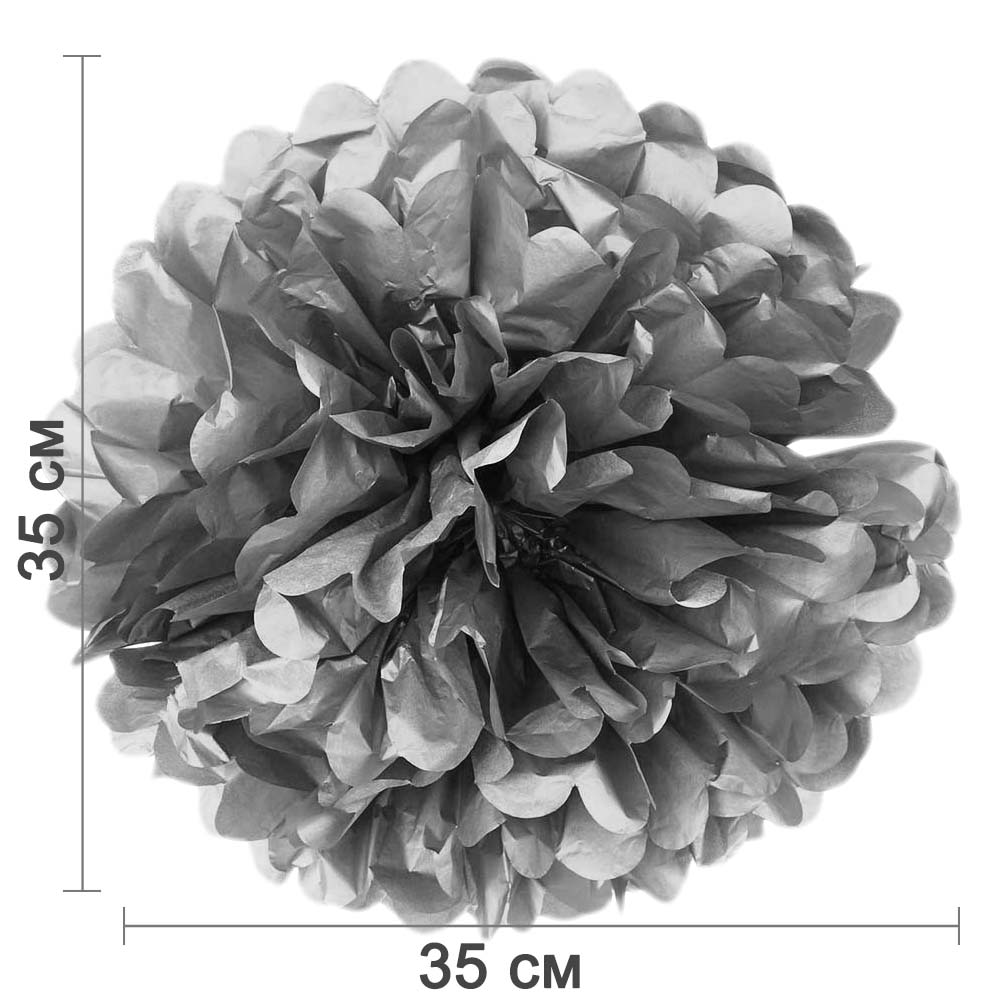 Помпон из бумаги 35 см серебро