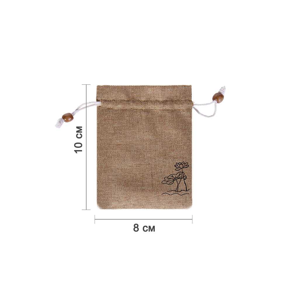 Мешочек из искусственного льна с орнаментом 8х10 см, бежевый Мешочек из искусственного льна с орнаментом 8х10 см, бежевый