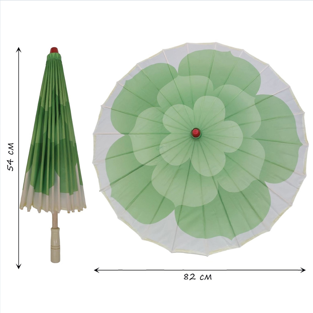 Китайские тканевые зонтики Цветок 82х54см, зеленый