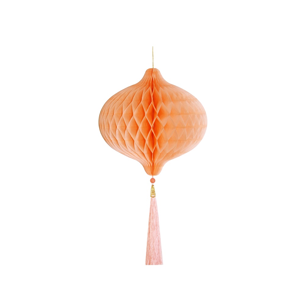 Бумажное украшение Шар-соты с кисточкой 20 см, персиковый Бумажное украшение Шар-соты с кисточкой 20 см, персиковый