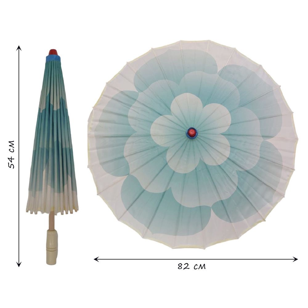 Китайские тканевые зонтики Цветок 82х54см, голубой