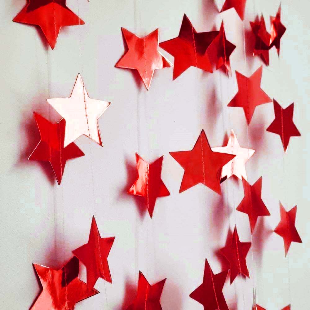 Гирлянда Звезды металлик 7 см 4 м красный Гирлянда Звезды металлик 7 см 4 м красный